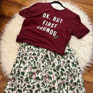NWT Women’s Unique Vintage Burgundy Tee - OK, But First Eggnog Size Large
